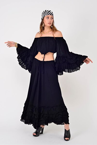 Hazinedan Women's Bohemian Style Gypsy Spanish Sleeve S Strapless Blouse- Ski...