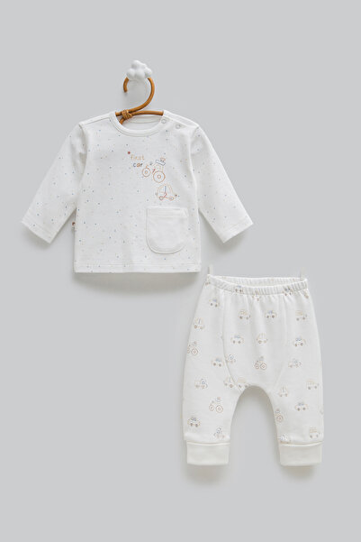 Caramell Erkek Bebek %100 Pamuk Bebek Takımı First Car Baskılı Omuzdan Çıtçıt...
