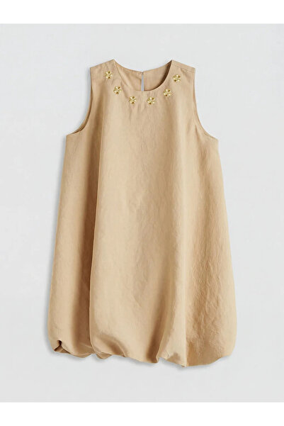 LC Waikiki LCW Παιδικό Μπεζ Κεντημένο Φόρεμα Μπαλόνι για Κορίτσια