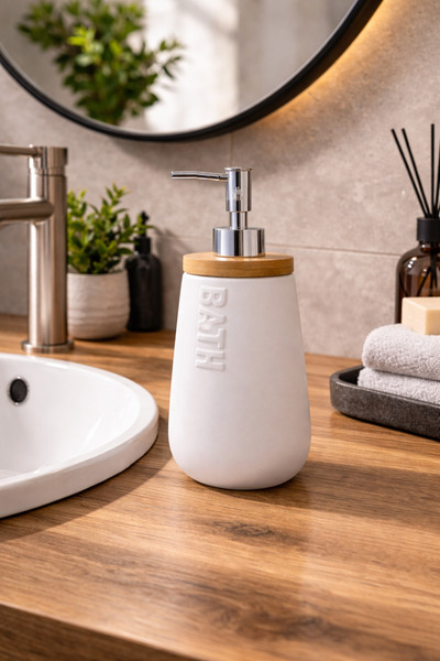 Padilon Stylish Bamboo Ceramic Liquid Soap Dispenser Decorative Bathroom & Ki...