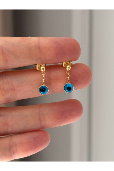 emy by emel luxury silver jewelry Altın Kaplama Sallantılı Nazar Boncuklu Küp...