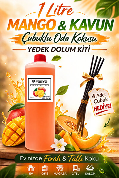 FREYR Oda ve Oto Kokusu Mango & Kavun Premium 1 Litre Yedek Dolum Likiti (100...