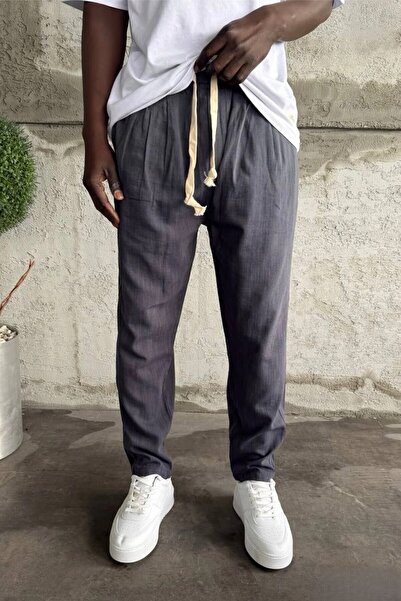 MADZEYMODA Ανδρικό παντελόνι με ελαστική μέση Boyfriend Fit Με πιέτες Smoked ...