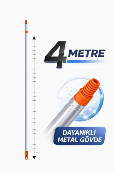Misvele 4 Metre Teleskopik Metal Sırık Cam Silme ve Tavan Boya Uzatma Sopası