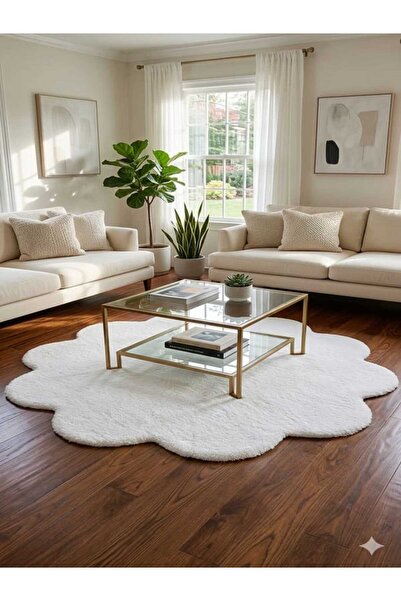 ALTUN CARPET MODERN DÜZ PAPATYA YUVARLAK PELÜŞ YERLİ JEL KAYMAZ HALI 12ML HAV...
