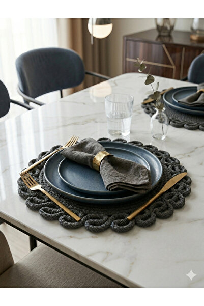 AZR HOME DESİGN Natural Jute Rope Handmade 6 Pieces Supla Serving Decor