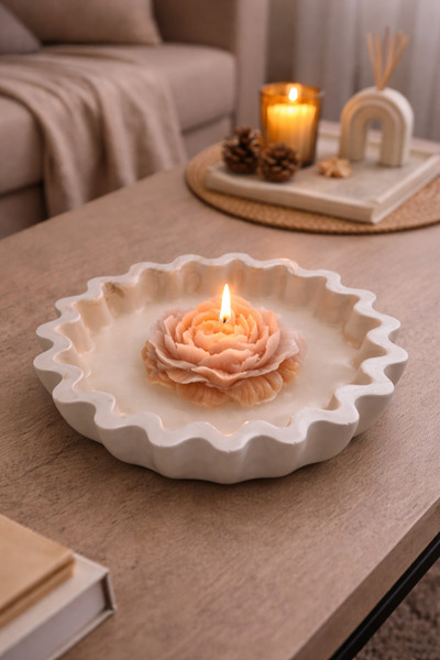 SCA CANDLE Wavy Stone Bowl with Candle
