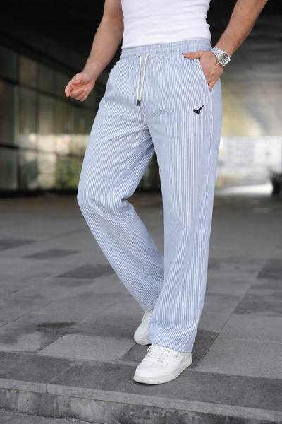 comstar Muške trendi elastične Prugasto široke plave trenirke