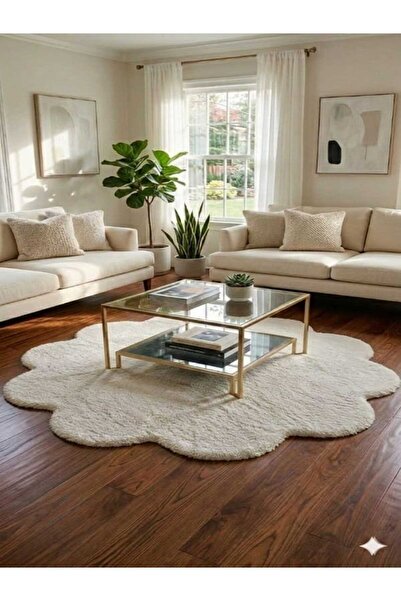 ALTUN CARPET MODERN DÜZ PAPATYA YUVARLAK PELÜŞ YERLİ JEL KAYMAZ HALI 12ML HAV...