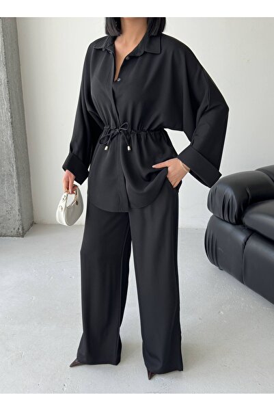 Ekim Store Satin Buttoned Waist Tie-Detail Set