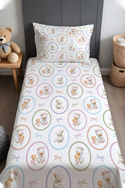 EVPANYA البطة الأم وصغارها منقوش غطاء سرير وغطاء وسادة