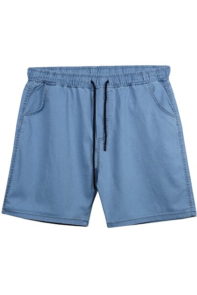 marufshop Men's L Stretch Fabric Lace-Up Denim Shorts Light Blue with Size Su...