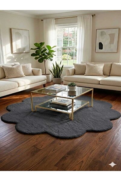 ALTUN CARPET MODERN DÜZ PAPATYA YUVARLAK PELÜŞ YERLİ JEL KAYMAZ HALI 12ML HAV...
