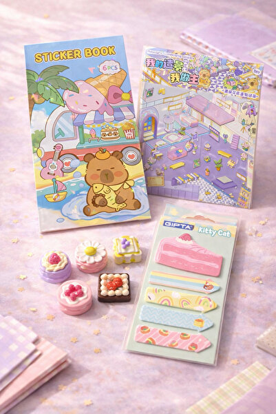 matheon Kawaii Sticker Seti Ayıcık Sticker Book DIY Ev Sticker 3D Pasta Not K...
