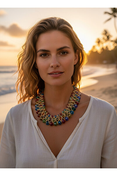 Moda Accessories Gold Chain Detail Colorful Crystal Stone Statement Necklace ...