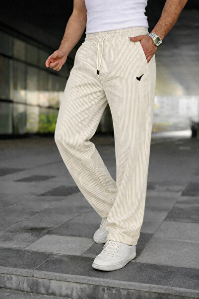 comstar Muške trendi elastične Prugasto široke krem trenirke
