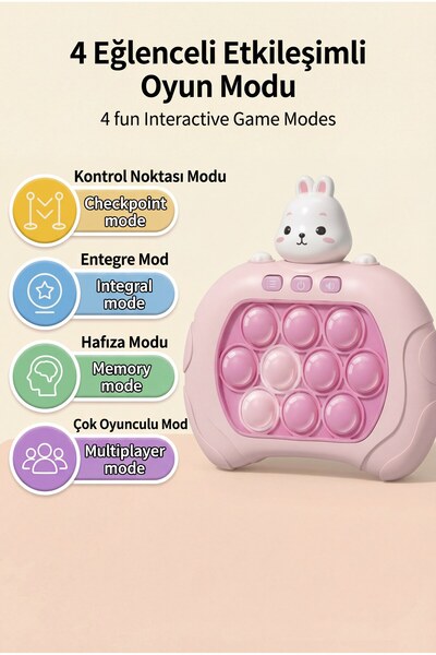 BBSKY Hızlı Basmalı Pop Game Tavşan Işıklı Sesli Pilli Pop It Toy Eğitici El Konsolu Stres Oyuncağı
