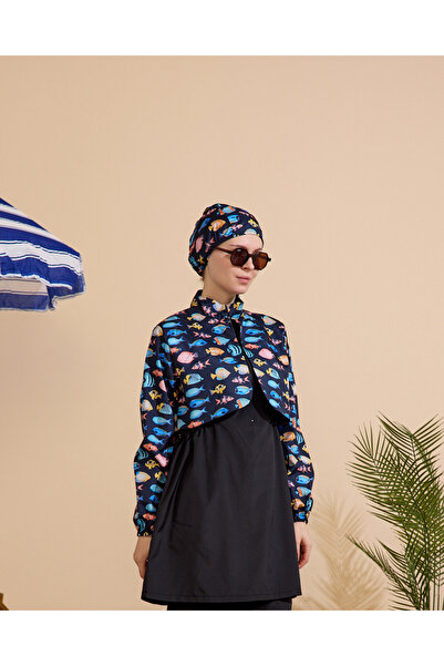 GAVLİA Women's Hijab Swimsuit Set of 4 with Half-Cover Zipper.