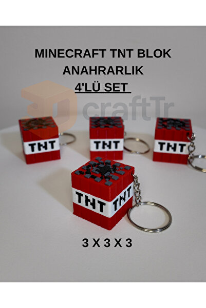 3DcraftTr Minecraft Blok Tasarım 4'lü Anahtarlık Seti - 3x3x3 cm Hediyelik Figür