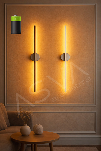 asva aydınlatma 2 Li 70 cm Ortadan Taslı Pilli Aplik Amber Led Krom Kasa Pil ...