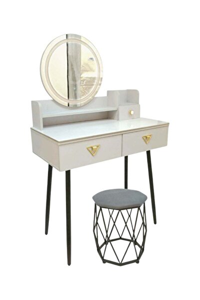 AZOZ MERCHLY White Children's Dressing Table With Illuminated Mirrors + Chair...