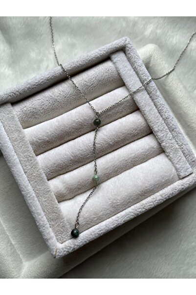 Pel Design Emerald Stone Silver Color Steel Y Necklace Handmade