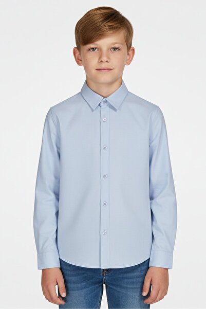 Nautica قميص جينز للأطفال الأولاد بأكمام طويلة سادة، لون أزرق فاتح