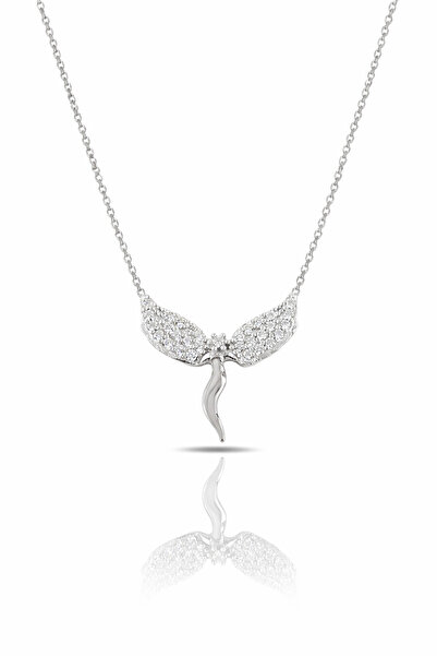 ÇEKİRDEK JEWELRY 925 Ayar Gümüş Rodyum Kaplama Melek Kanadı Kolye – Beyaz Taş...