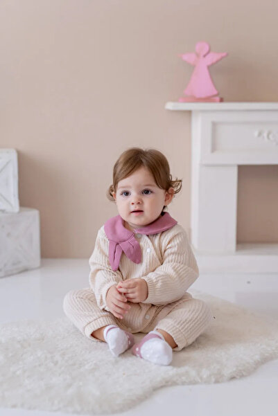 BABYİLAY Baby Girl Pink Peter Pan collar Knitted Embossed Textured Seersucker...