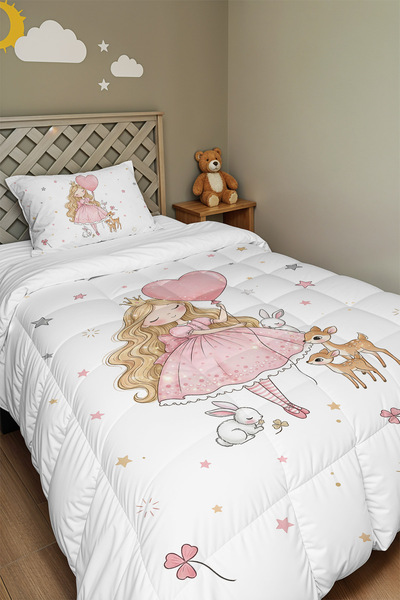 EVPANYA Princess and Her Friends Patterned Single Duvet and Pillowcase