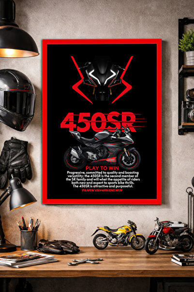 Turkish Riders 450SR Zirkon Siyah / Yüksek Kalite UV Baskı MDF Kırmızı-Siyah-...