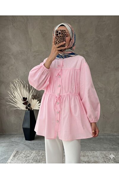 bellura Taşlı Kolu Lastikli Bağlama Detaylı Gömlek