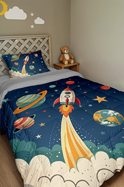 EVPANYA Blue Space Travel Patterned Single Duvet and Pillowcase