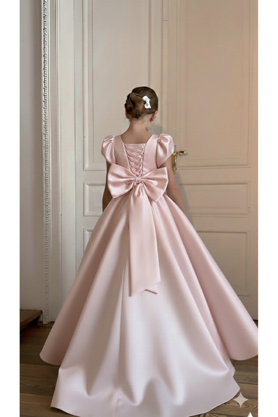 Asel Kids KUYRUKLU BİRİTLİ KIZ ÇOCUK SATEN ELBİSE ZERAFET