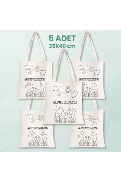 Cemira 5 Adet Canım Anneme Boyanabilir Bez Çanta 35x40 cm - Anneler Günü Hedi...