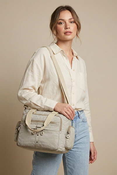 By Hakan Tk-10 Klinkır Bag Si Shoulder Bag Multi-Compartment Handle Bag Si Cream