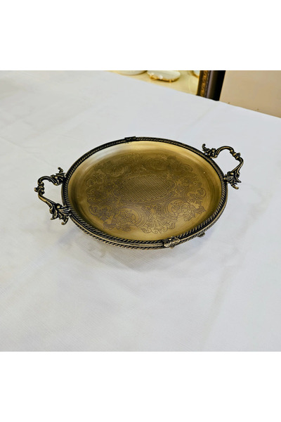 MaviDamla Stainless Steel Tray with Casted Edge Frame 30 cm Antique