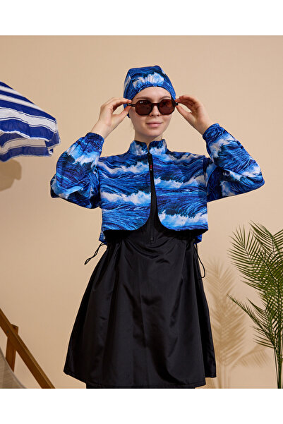 GAVLİA Women's Hijab Swimsuit Set of 4 with Half-Cover Zipper.