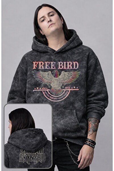 Fuddy Moda Unisex oversized Lynyrd Skynyrd Free Bird Ense με τύπωμα με κουκού...