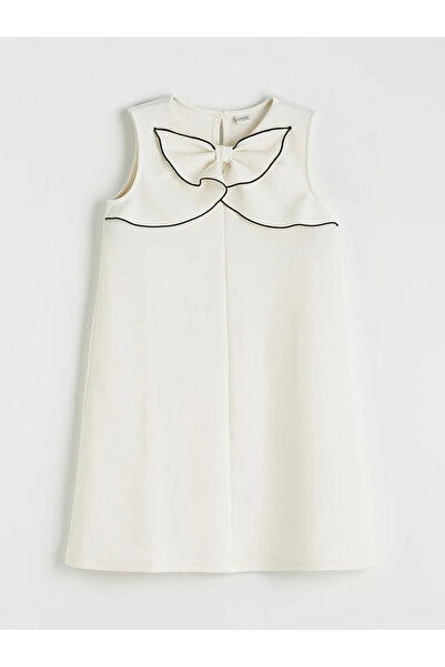 LC Waikiki Lcw Kids Ecru Crew Neck Bow Detail Girls' Dress