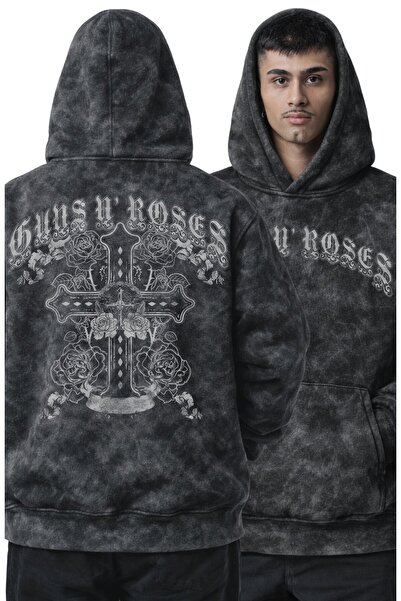 Fuddy Moda سويت شيرت قابل للغسل للجنسين من Guns N Roses Sırt مطبوع بغطاء رأس،...