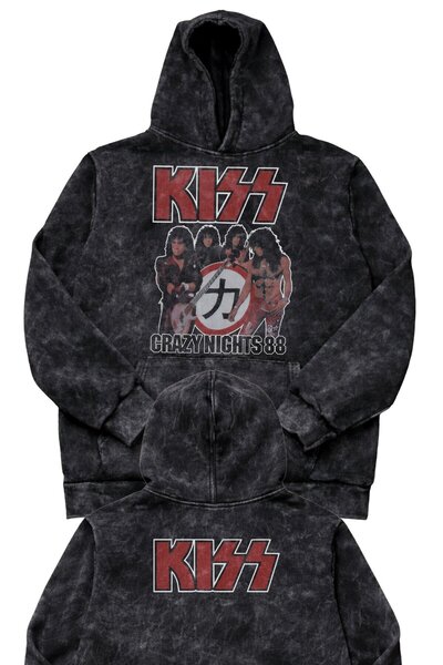 Fuddy Moda Unisex oversized Kiss Crazy Nights 88 Ense με τύπωμα με κουκούλα Π...