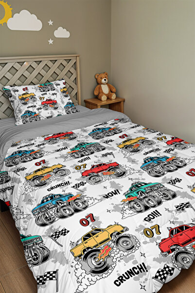 EVPANYA Powerful Trucks Patterned Single Duvet and Pillowcase