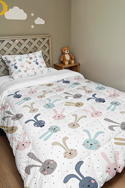 EVPANYA Cute Rabbits Patterned Single Duvet and Pillowcase