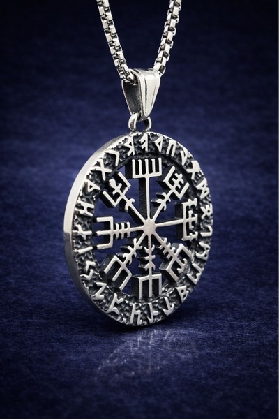 voyageaccessory Antique Silver Color Stainless Steel Masculine Norse Symbol R...