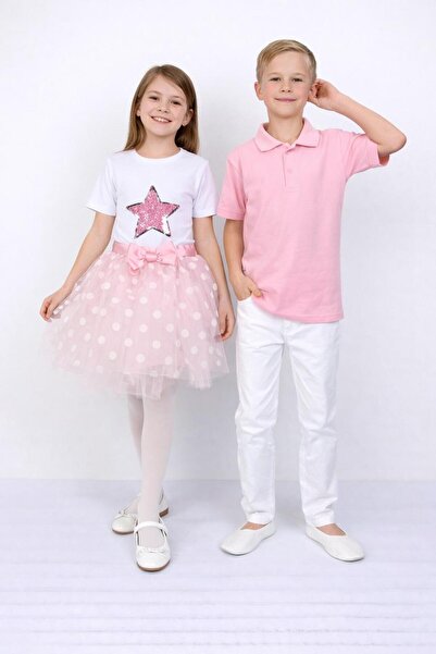 Nacar Çocuk 23 Nisan 29 Ekim tişört tütü etek& Lakost pantolon alt üst takım