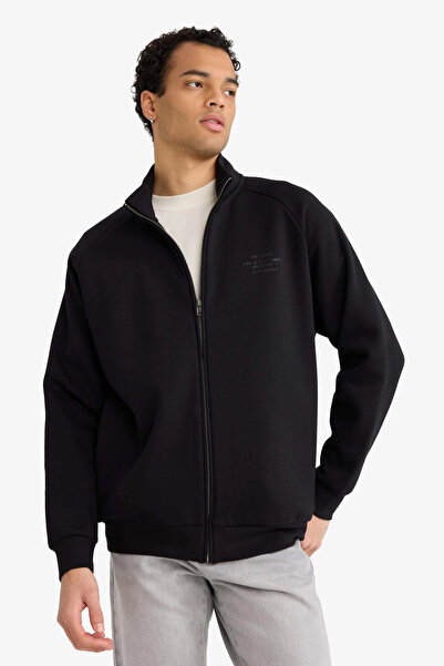 DeFacto E1367Axbk81 Black Boxy Fit Soft Fleece Sweatshirt