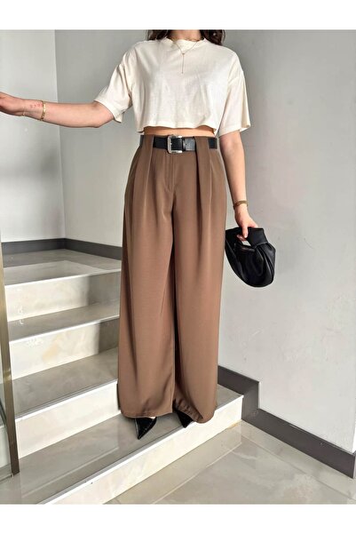 Sude Kızanlıklı Με λεπτομέρεια ζώνης Ύφασμα Twill Design Palazzo