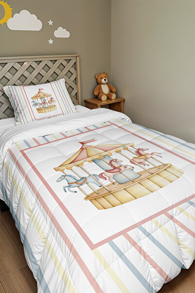 EVPANYA Striped Carousel Patterned Single Duvet and Pillowcase