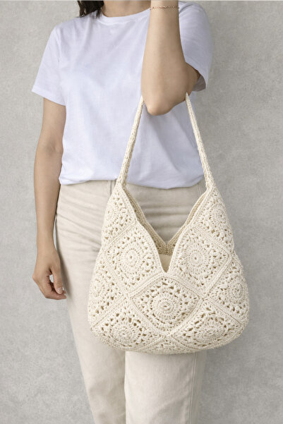 MSM Hasır Çanta, Omuz Çantası, Çanta, Örgü Çanta, El Yapımı Çanta Koton İp Çanta